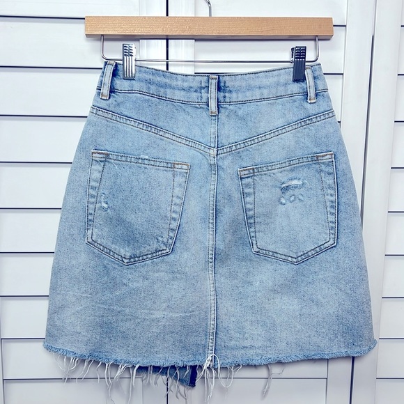 Urban Outfitters BDG Asymmetrical Cross Waist Wrap Distressed Denim Skirt Size S - Picture 9 of 11